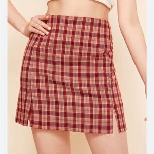 Brandy Melville style double slit red plaid mini skirt